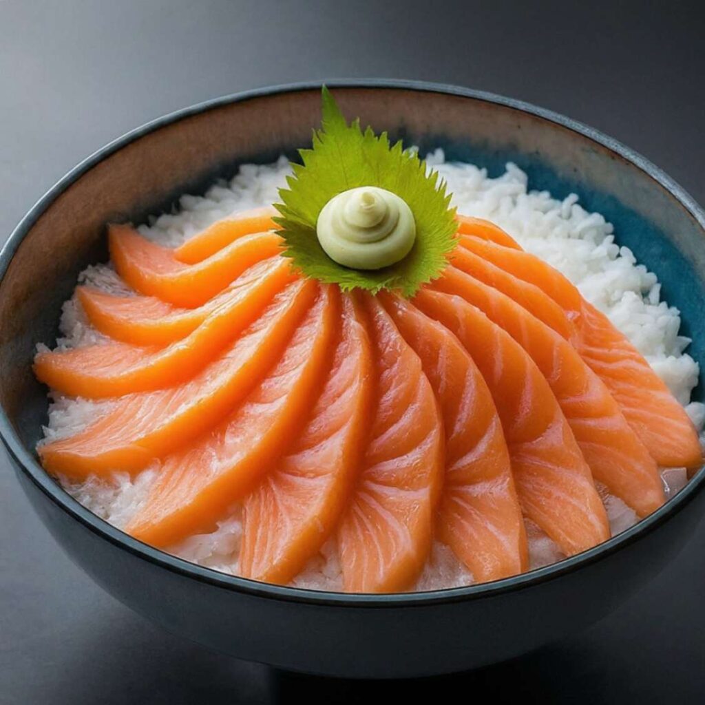 Salmon sashimi with rice