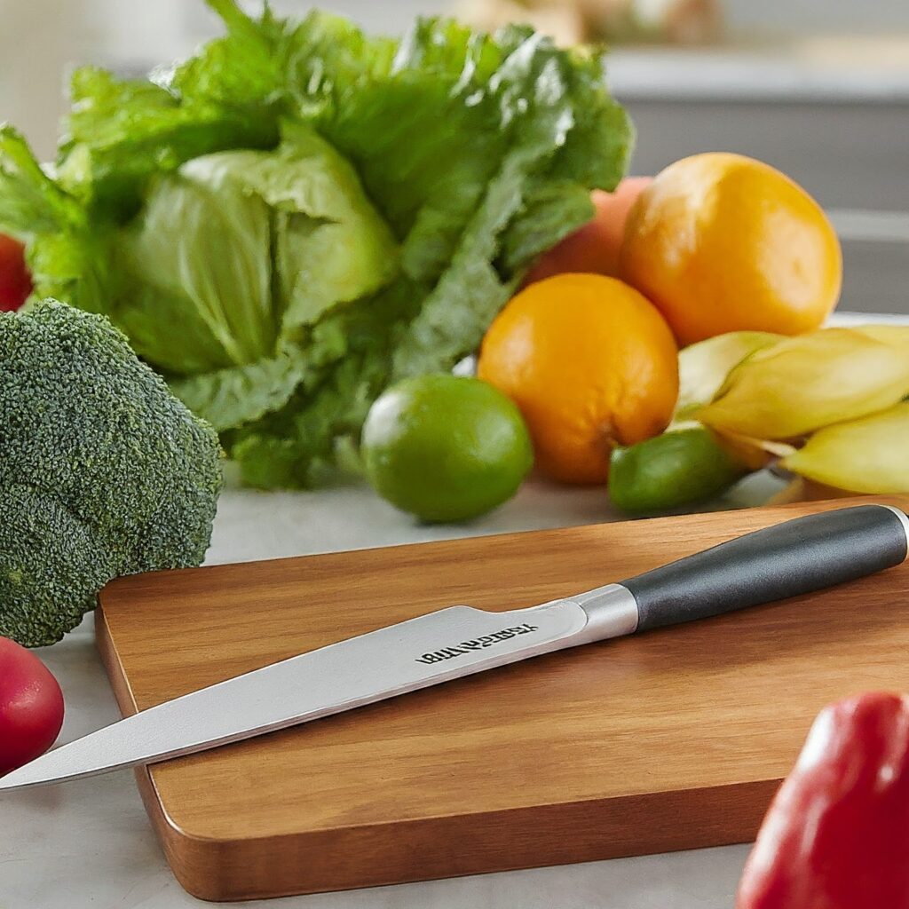 knife and cutting board to cut the fruits 