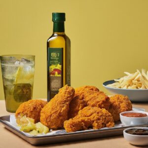 Chicken fried in olive oil